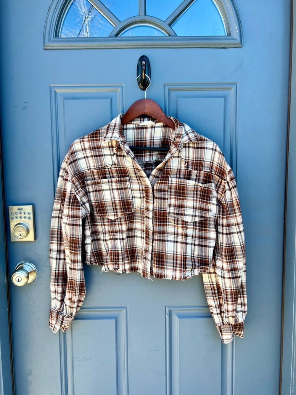 Altar’d State Cropped Brown & Cream Flannel